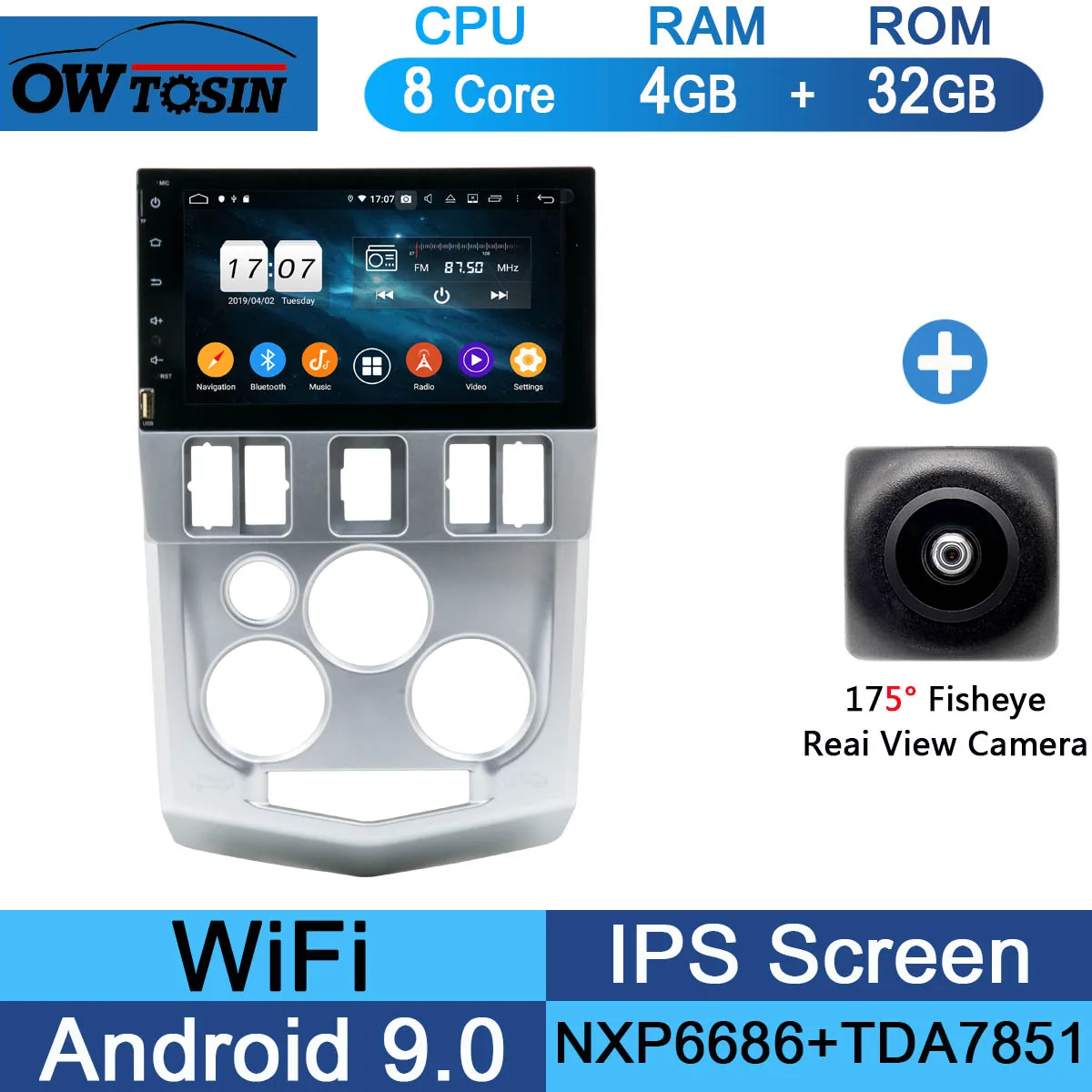 1920*1080 " ips 8Core 4+ 64G Android 9,0 Автомобильный мультимедийный плеер gps Радио для RENAULT Logan Tondar 90 DACIA Logan NISSAN Aprio - Цвет: 32G Fisheye Camera