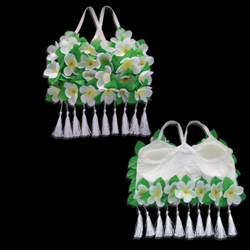 White Tassel Женский Гавайский Цветочный Бюстгальтер с кисточкой кулон танец хула аксессуары для выступлений летние пляжные тропические вечерние на Хэллоуин - Цвет: White Tassel