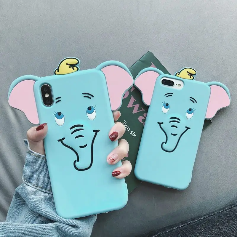 3D Cute DUMBO case For iphone XS max XR X Soft cover 8plus 7plus 7 8 6s 6plus elephant fundas +strap |