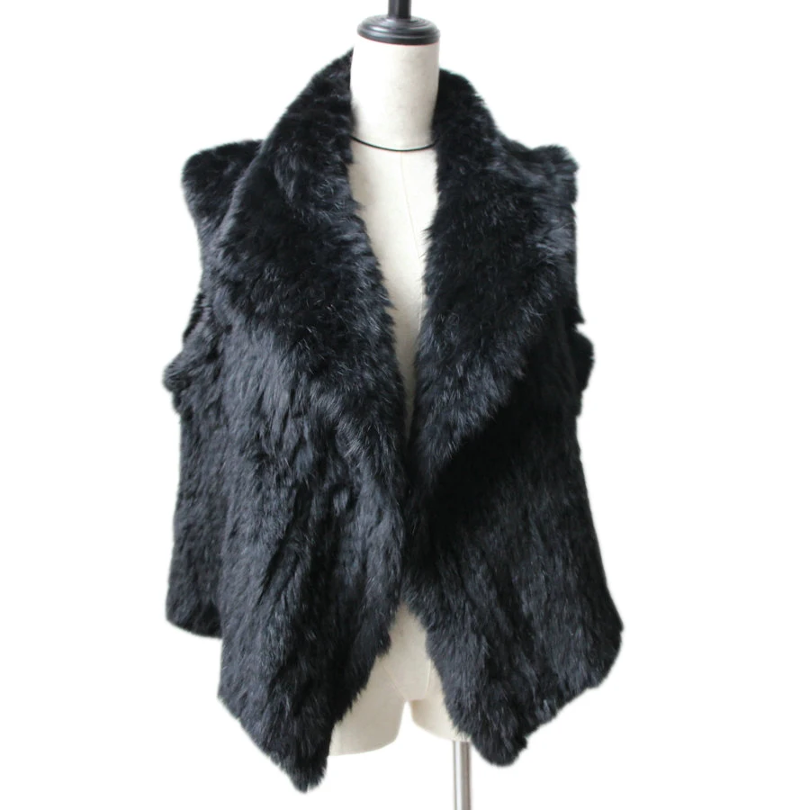 2021 Women Genuine Natural Real rabbit fur Knitted Vests Hand made Real Fur Gilets