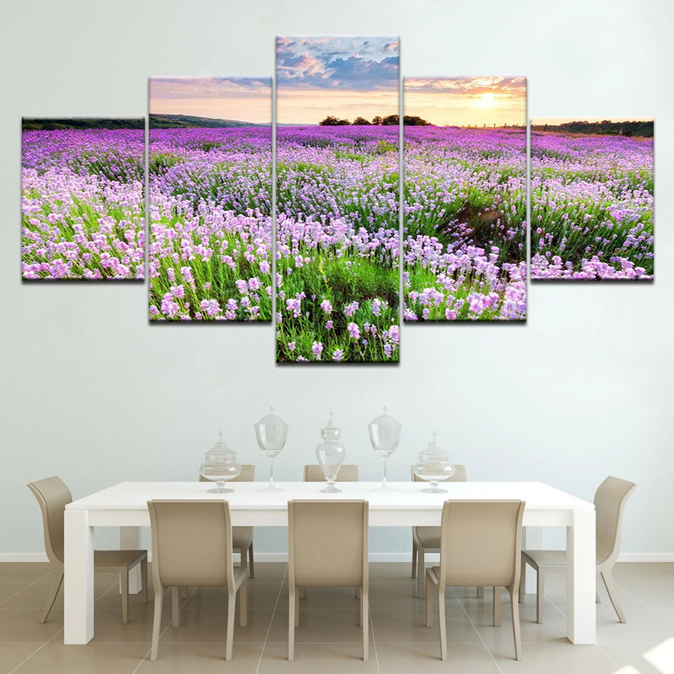 

Popular Provence Lavender Fields 5 Panels HD Print Wall Art modern Modular Poster art Canvas painting for Living Room Decor