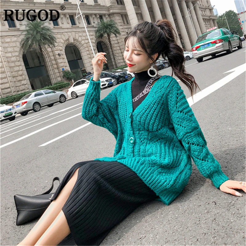 RUGOD New Casual Women Cardigans Solid Knitted Sweater Long Sleeve Warm Winter For Female Clothes pull femme |
