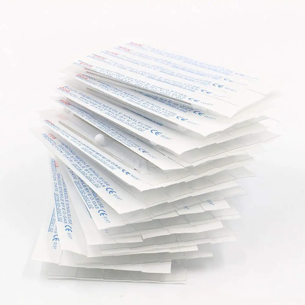 

100PCS Piercing Needles Surgical Steel 20G Disposable Body Piercing Needles E.O.Gas Sterilized Permanent Makeup Tattoo Needles