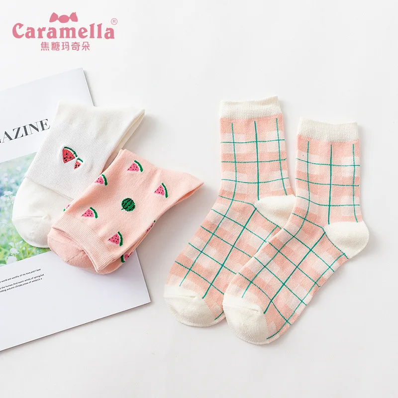 Caramella 2018 3 пары фруктовая вышивка арбуз хлопок милые рождественские теплые