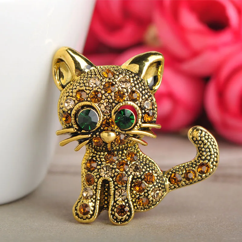 FUNMOR Винтаж Kawaii Cat Форма Броши под старину животное золотого цвета полный горный