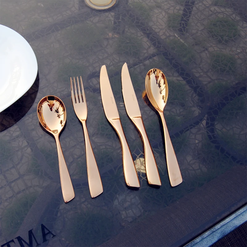 

5pcs High Quality Stainless Steel Tableware Set Rose Gold Mirror Polishing Cutlery Steak Knife Fork Dinnerspoon Dinnerware Set
