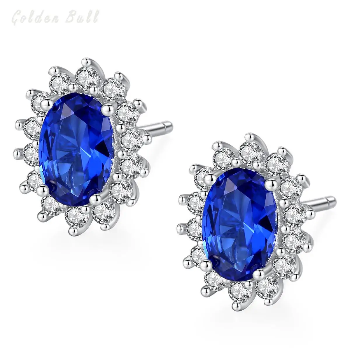 

GB Royal Blue S925 Silver Jewelry Peacock Blue Ear Stud Kashmir Natural Velvet Blue Earrings Diana Gem stone Flower Earrings