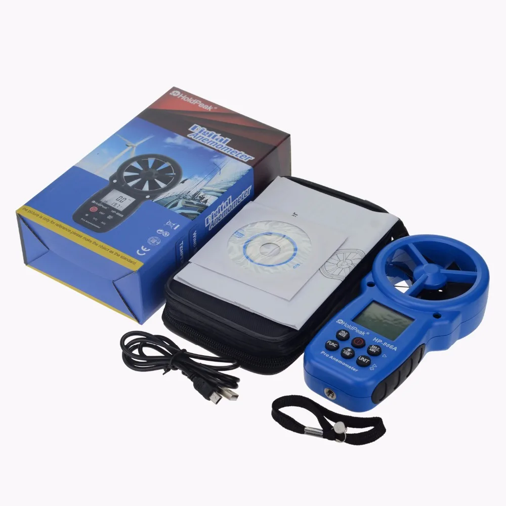 HoldPeak HP-866A Профессиональный Анемометр USB ветер Скорость метр потока Logger Air тестер
