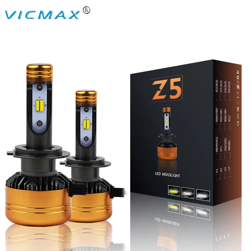 Автомобильная триколорная светодиодная фара VICMAX Z5 H1 H4 H7 H11 HB3 HB4 1100LM Flip Chips 3000K 4300K