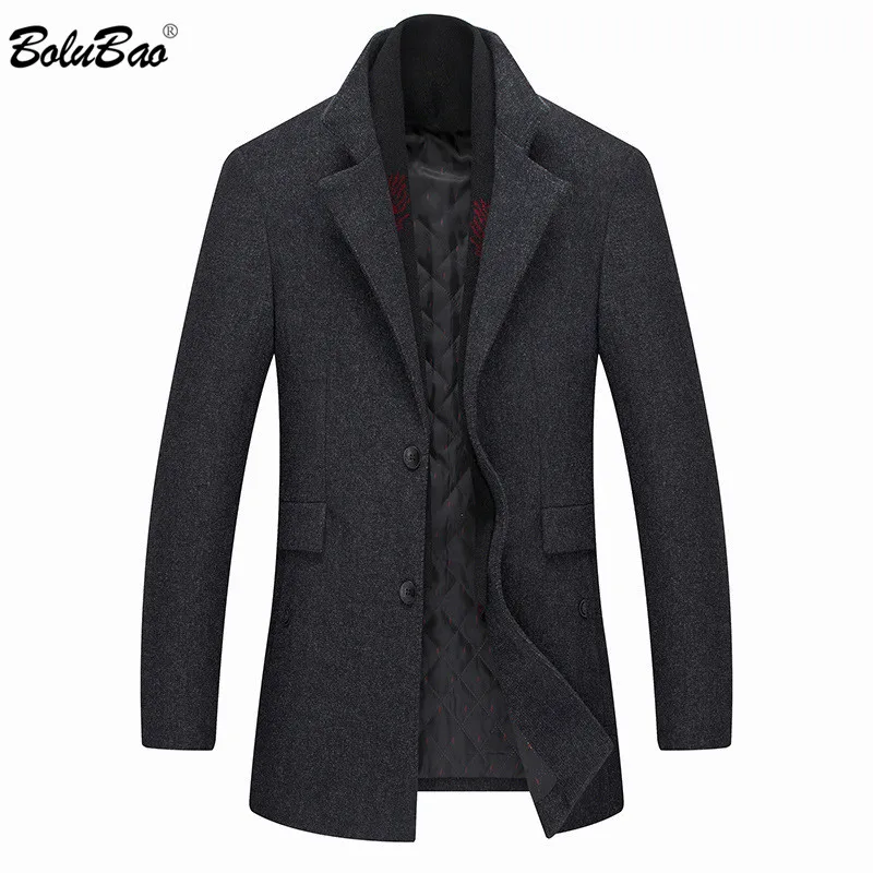 

BOLUBAO Brand Men Winter Wool Coat Men's Fashion Solid Color Thick Wool Blends Woolen Pea Coat Male Trench Coat Casual Overcoat