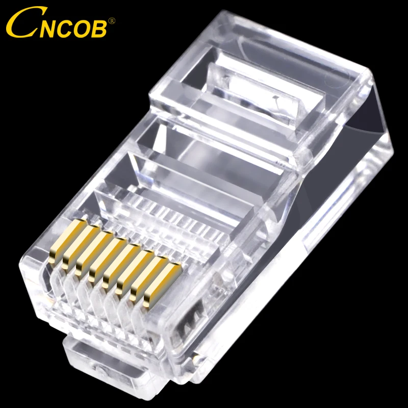 

cncob cable connector rj45 8P8C Ethernet network module cat5e crystal plug pure copper 30u gold-plated chip connector 100pcs