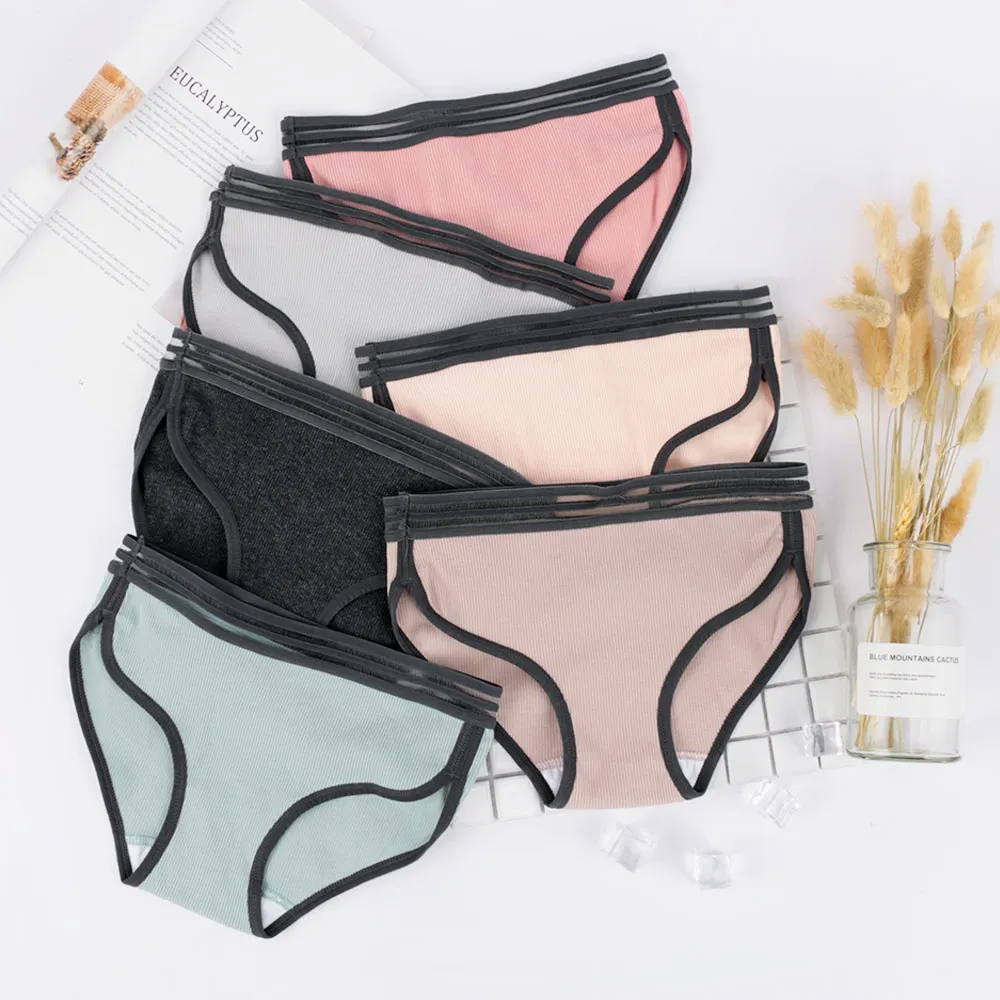 Женские хлопковые трусики с винтовой нитью женские дышащие кружевными краями