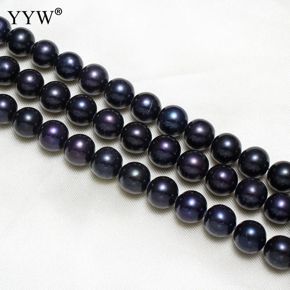 

High Quality 10-11mm Natural Round Black Freshwater Pearl Beads Strand 15" for Women Elegant Necklace Bracelet Jewelry Making