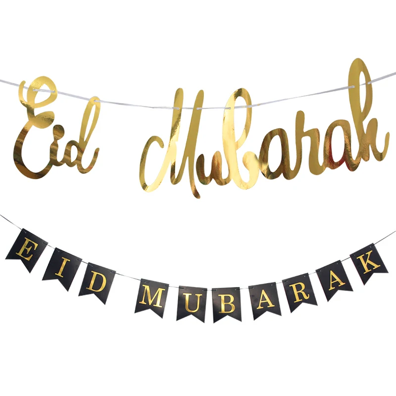 

Glitter Eid Mubarak Letter Banner Black Gold Eid Mubarak Paper Garland Ramadan Decoration Muslim Islamic Eid Party Supplies