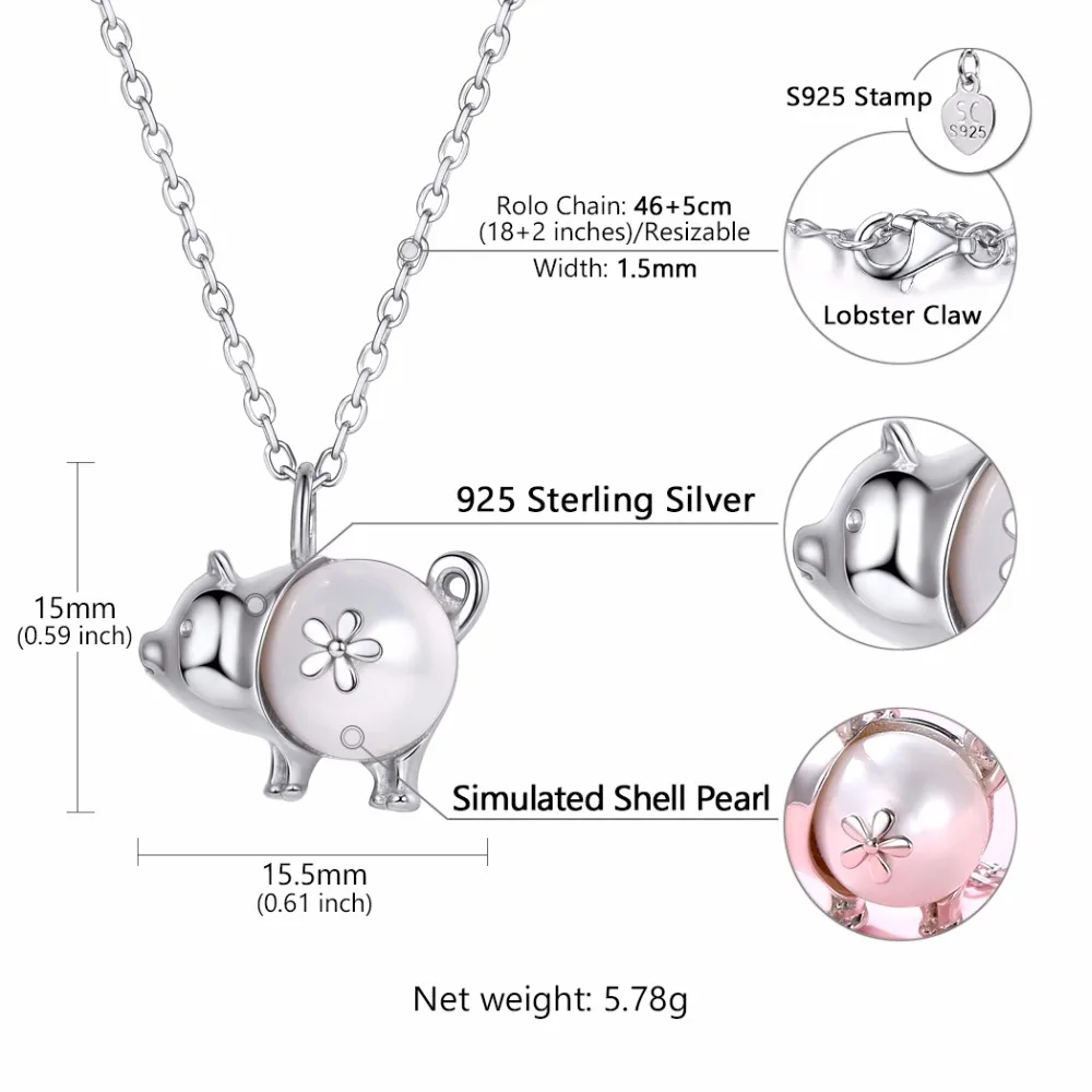 SILVERCUTE натуральная 925 пробы серебро милый поросенок Подвеска со свиньей Цепочки и