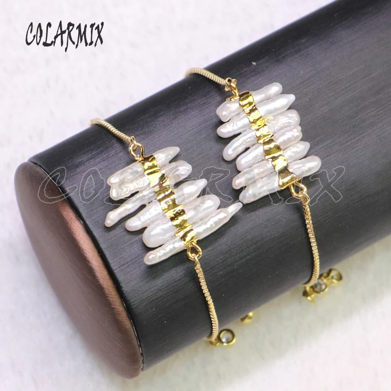 5 pieces Fresh water pearl pillar bracelets free-form jewelry for women 9238 | Украшения и аксессуары