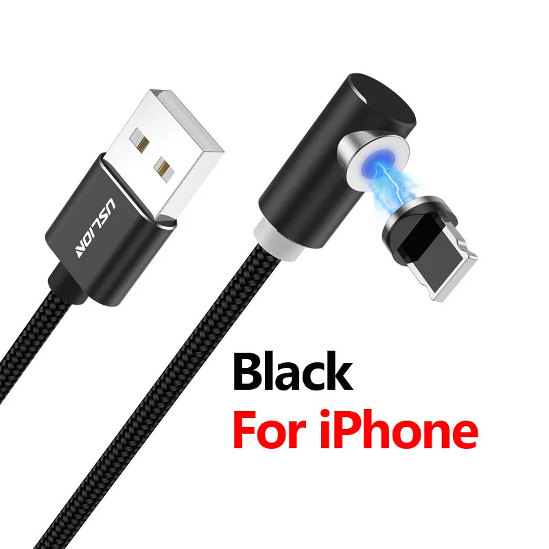 USLION Магнитный кабель Micro usb type C для зарядки iPhone XS Max 8 7 магнит 1 м кабель для зарядки телефона для samsung huawei Xiaomi - Цвет: For iPhone Black