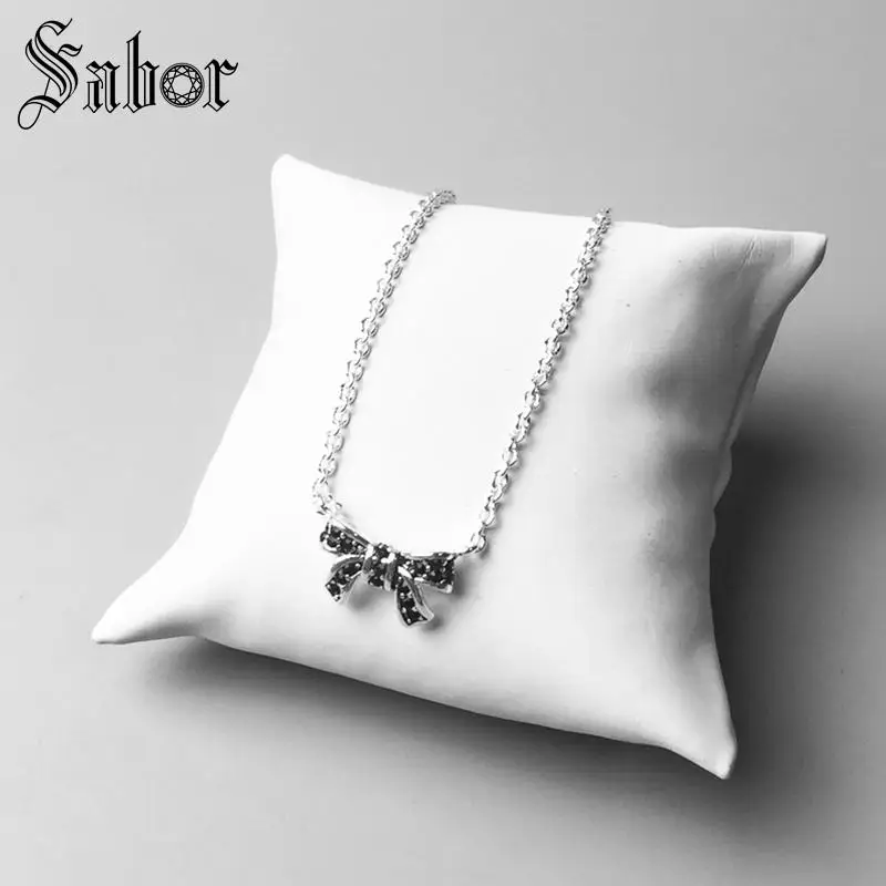 Цепочка-цепочка с черным бантом кулон-бант серебряная бижутерия подарок для