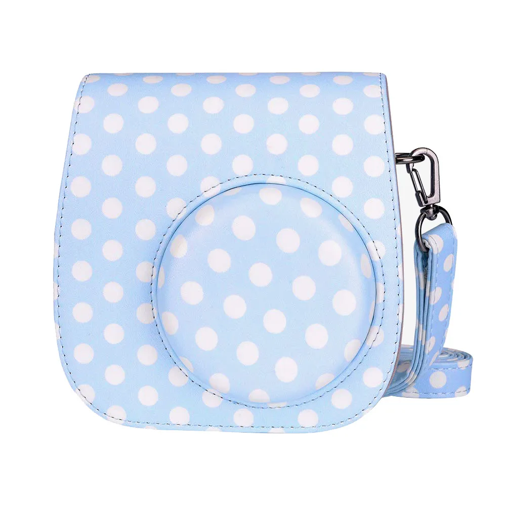 Blue polka dot Из искусственной кожи Instax Mini 9 Камера чехол сумка для фотоаппарата моментальной печати Fujifilm Instax Mini 8/9 пленка глянцевая фотобумага для Камера с плечевым ремнем защитная сумка - Цвет: Blue polka dot