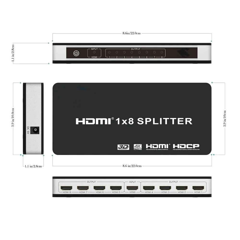 HDMI 2 0 HDCP 1x4 1X8 сплиттер 1 вход 4/8 выход 4K @ 60 Гц Сплиттер Усилитель Переключатель