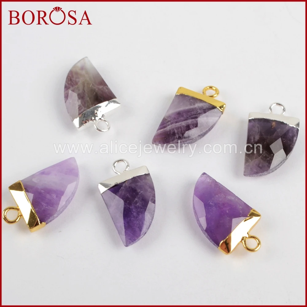 

BOROSA Fashion Gold Color Pure 100% Natural Purple Crystal Druzy Horn Charm Drusy Pendant for DIY Jewelry for Women G1373 S1373