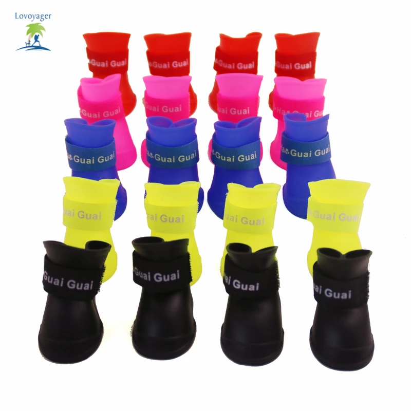 4 шт./компл. милые водонепроницаемые ботинки для собак резиновые дождя яркие