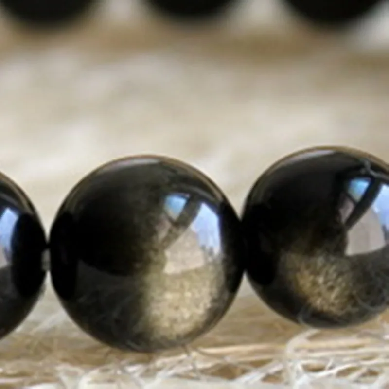 Браслет из натурального золотистого обсидиана нефрита круглые бусины браслет