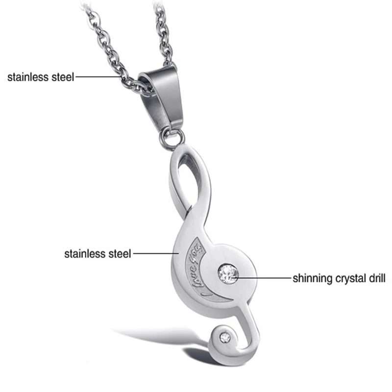 Stainless Steel Music Symbol Pendant Lovers Necklace Romantic Women Clavicle Chain Fashion Men's Jewelry Anti Allergy | Украшения и