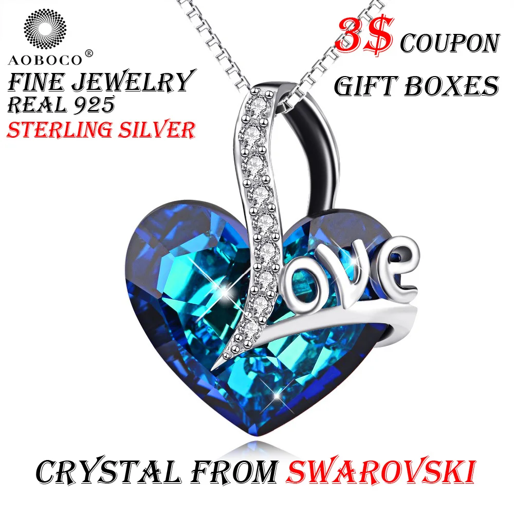 Брендовые Подвески AOBOCO в форме большого синего сердца ожерелье для женщин