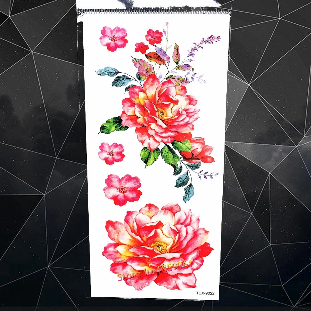 3D Rose Flower Blossoms Women Temporary Tattoo Stickers Tree Peony Watercolour Sex Waterproof Fake Flash Tattoos Girl Body Arm