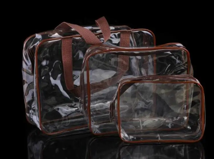 Coffee Transparent 3 шт. косметичка набор модная прозрачная косметичка водонепроницаемые сумочки для мытья Дамская косметичка SC0328 - Цвет: Coffee Transparent