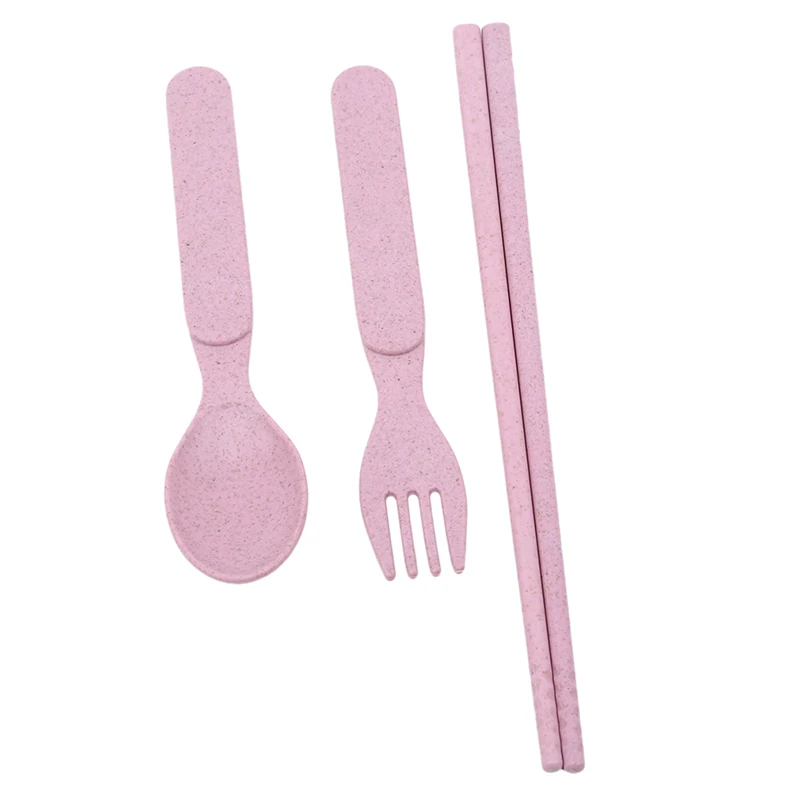 Wheat Straw 3Pcs Cutlery Dinnerware Set Best Gift Spoon Fork And Chopsticks Portable Travel Camping Tableware For Kids | Дом и сад