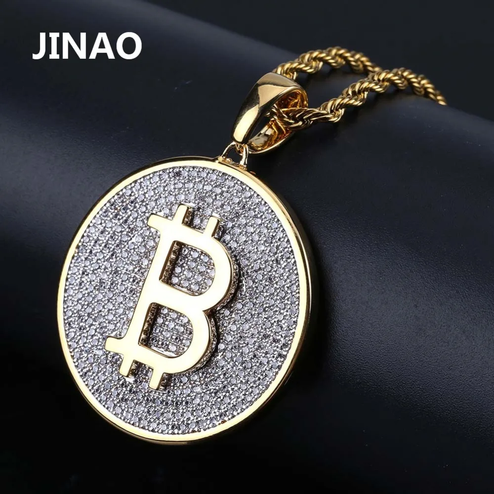 Новая модная круглая подвеска JINAO в стиле хип-хоп виде биткоина с микрозакрепкой