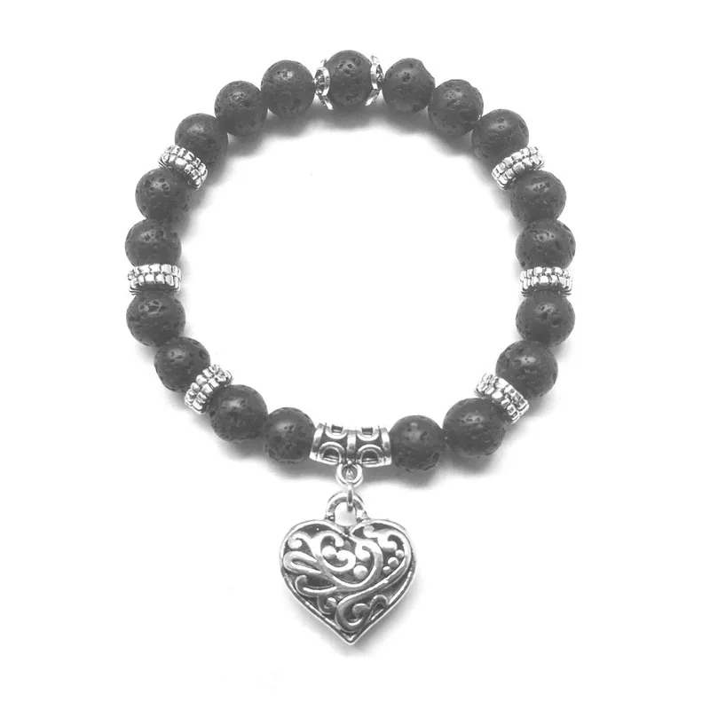 Кулон с сердечком 8 мм черный камень лавы сделай сам ароматерапия эфирное масло