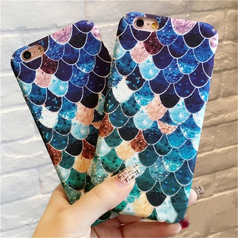 Casestory Lovely Blue Mermaid Fish Scale Hard PC Protective Back Cover Case For iphone 6 6s 7 Plus | Мобильные телефоны и
