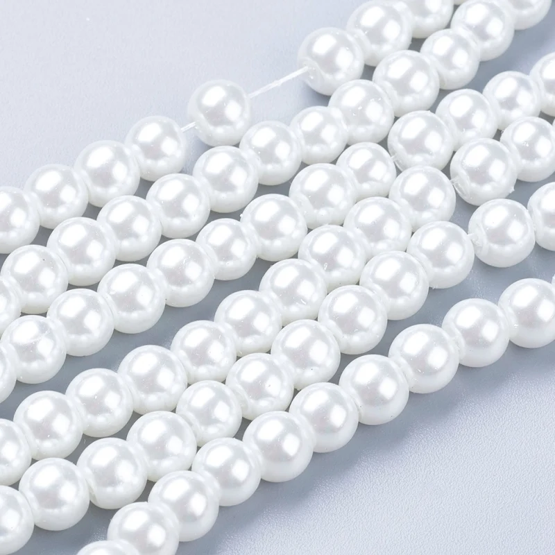 

PANDAHALL 6mm Glass Imitation Pearl Round Spacer Bead Loose Beads Jewelry Necklace Making Hole: 1mm about 140pcs/Strand