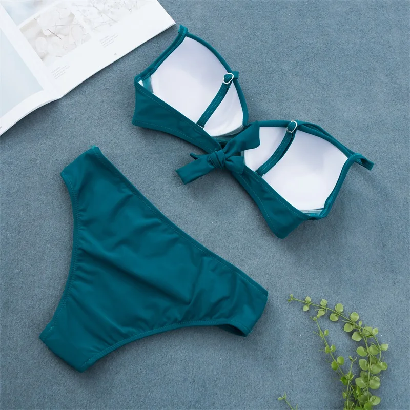 Push Up однотонный бикини 2019 новый купальник Для женщин купальники плюс Размеры