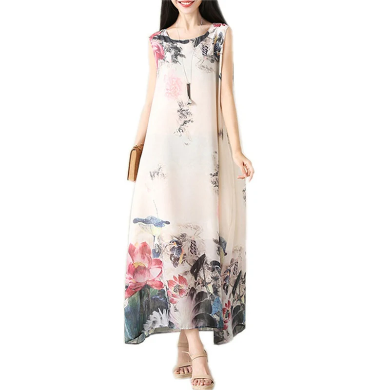 

Женское длинное шифоновое платье, повседневное свободное винтажное платье на бретелях с цветочным принтом, модель FP0635 на лето, 2019