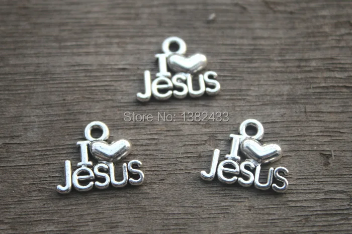 

20PCS--I Love Jesus Charms, Antique Tibetan Silver Tone Christian Pendants, Christ Charms, Christianity,16x13mm