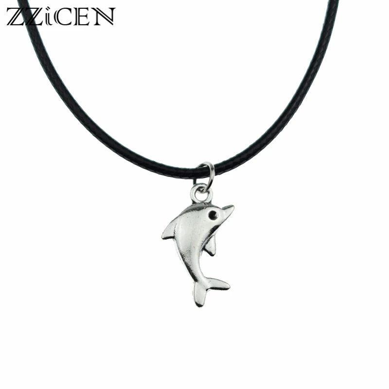Fashion Tibetan Cute Dolphin Pendants Leather Chain Vintage Necklaces for Women Men Lucky Valentines Gift Jewelry | Украшения и