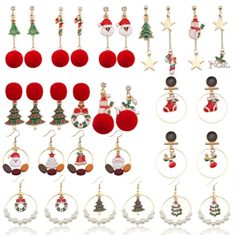 

Pearl Red Earrings Star Long Earrings For Women Christmas Tree Wreath Pearl Bead Santa Claus Snowman Earrings Christmas Gift