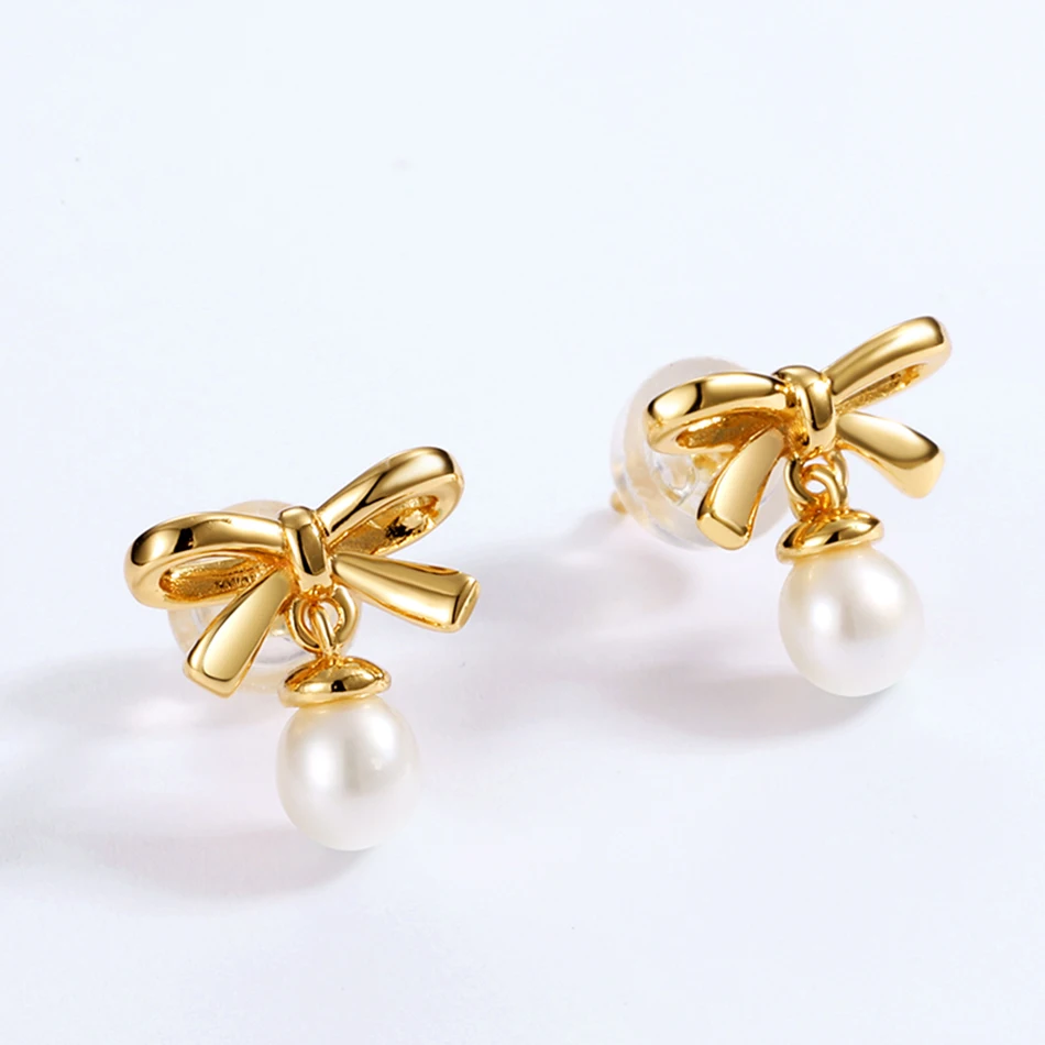 ALLNOEL 2019 Pearl Jewelry Set 925 Sterling Silver Fine Butterfly Ribbon Knot Bow Necklace Stud Earrings Ring For Women | Украшения и