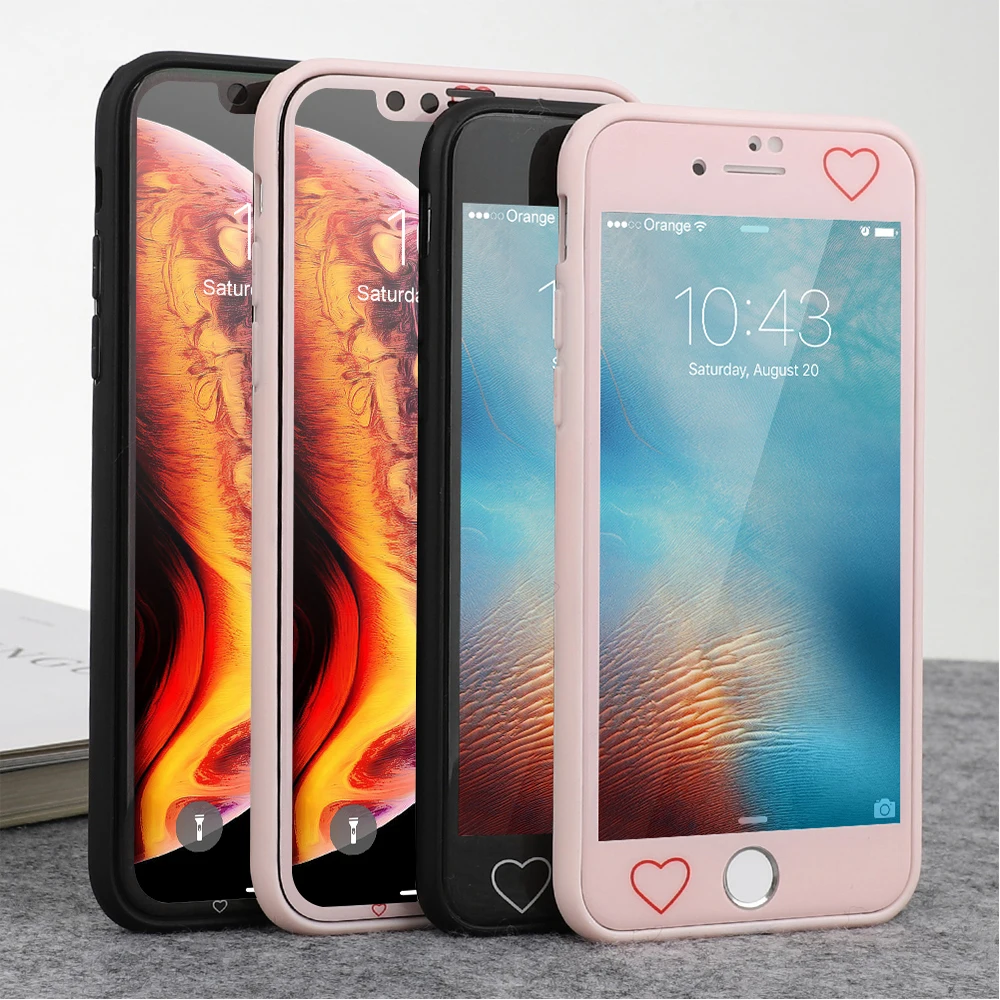 Экран протектор Гибридный 360 бампер чехол для iPhone X Xr Xs Max 8, 7, 6 S, 6 Plus, 5, 5S SE милый мягкий силиконовый чехол из ТПУ с изображением героев закаленное Стекло