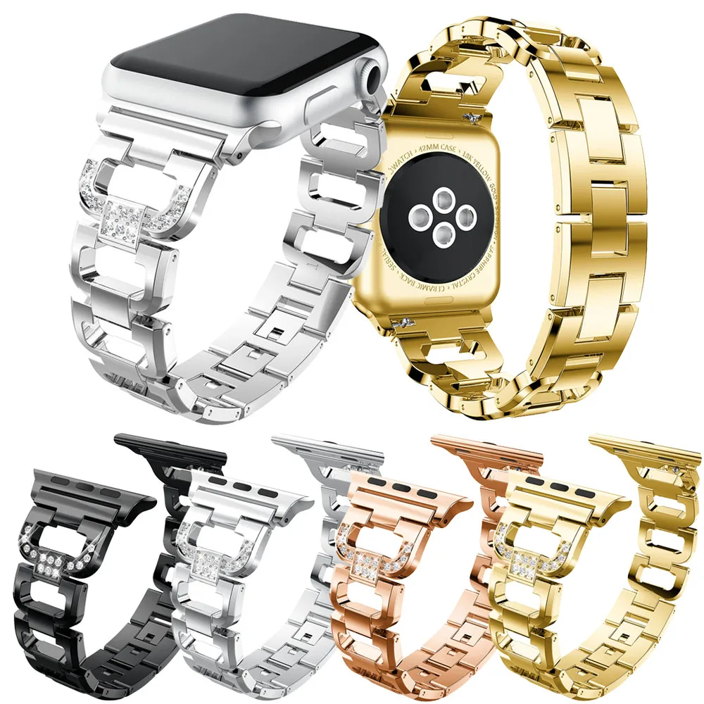 

Fashion Stainless Steel Band for Apple Watch Strap 38mm 42mm 40mm 44mm Watchband for iWatch 1 2 3 4 5 Inlaid Rhinestone Bracelet