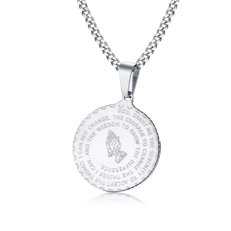 silver Библейские стихи, Молитвенное ожерелье, медальон, христианские ювелирные изделия, нержавеющая сталь, лорды, молитвенные руки, висячие, Nuestro воротник - Окраска металла: silver