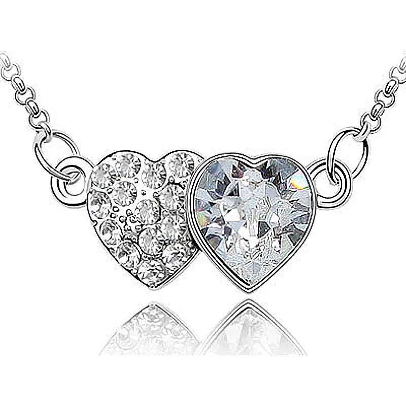 Ожерелье с павлиньими звездами двойным сердцем прозрачным белым синим розовым