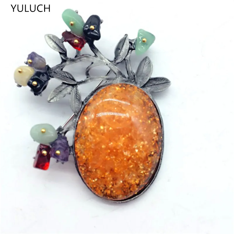 Модный бренд новинка ювелирная брошь с глазурью Lucky Grass leaf gem винтажный камень в