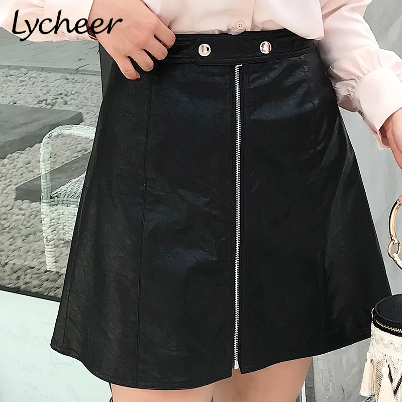 Lycheer плюс размер модная юбка трапециевидной формы высокая талия искусственная