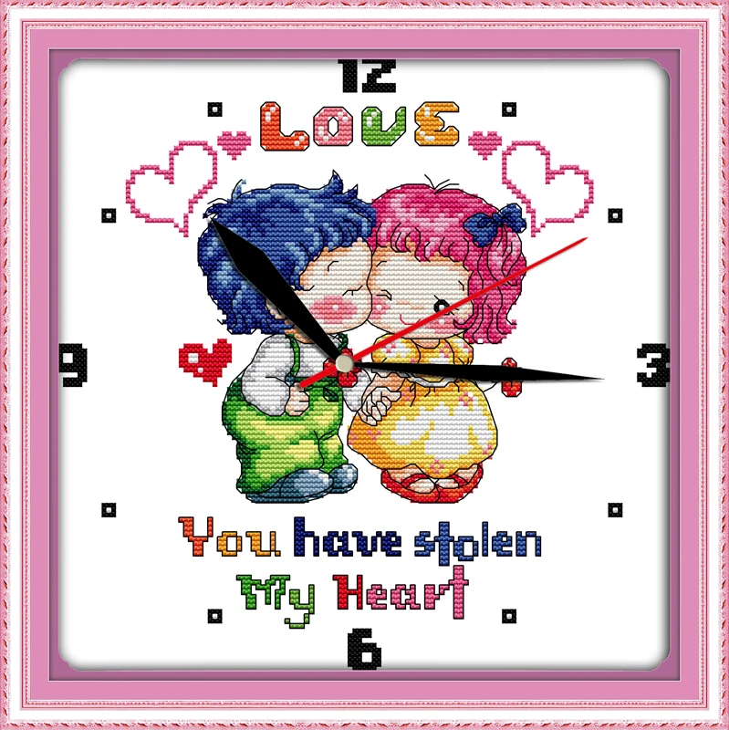 

You have stolen my heart cross stitch kit cartoon clock 14 11ct 9ct print cotton thread embroidery DIY handmade needlework decor