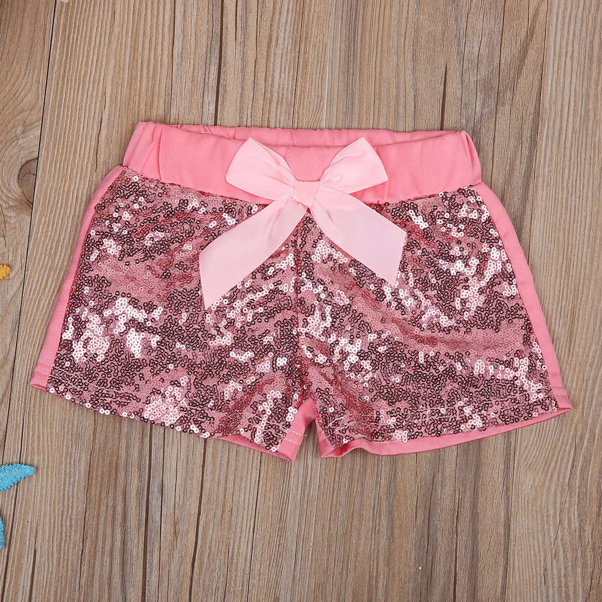 Модные вечерние шорты с бантом и блестками для маленьких девочек летний костюм |